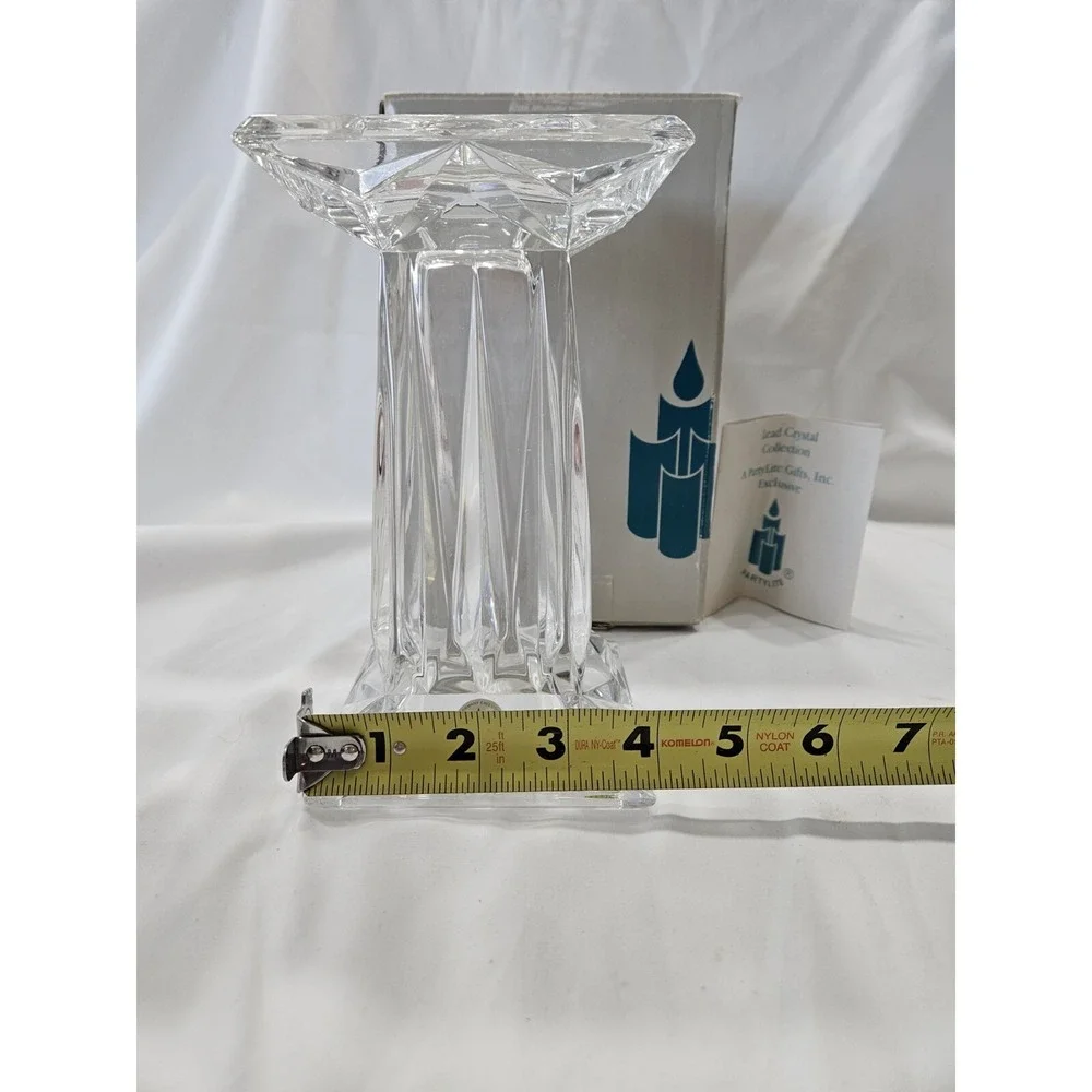 PartyLite P7374 Quad Prism‎ Pedestal Fine Lead Crystal Pillar Candle Holder New